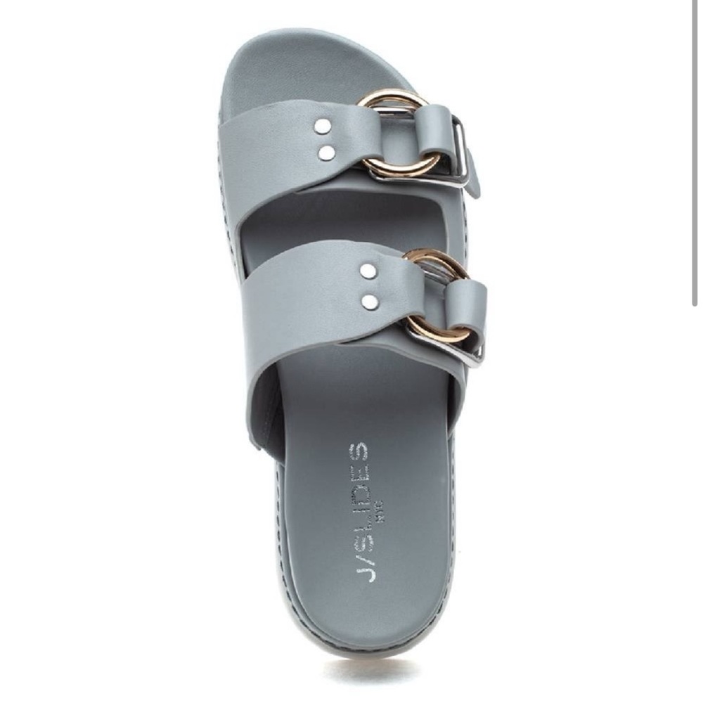 NWT J/SLIDES BAHA Light Grey Leather Sandal - Picture 3 of 14